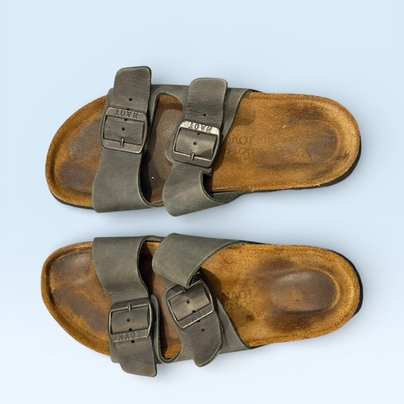 Naot Leather Slide Sandals Adjustable Buckles Cork Footbed EU 38 - Picture 6 of 12